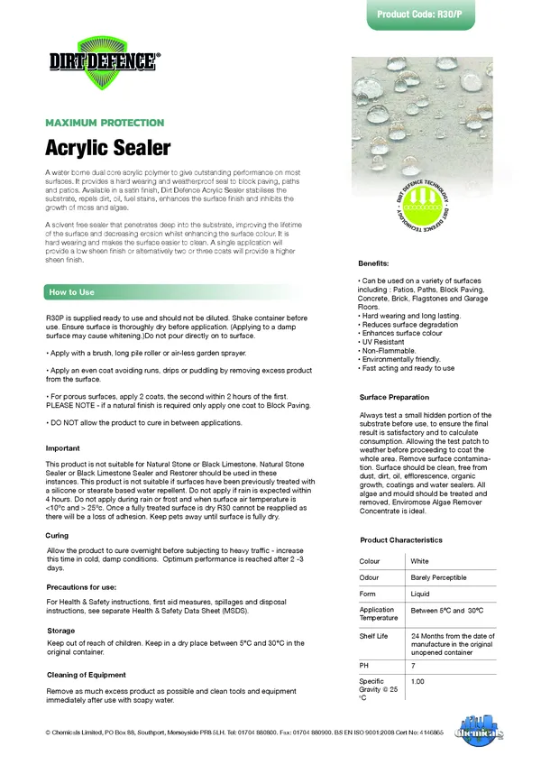 Acrylic Sealer Datasheet PDF 